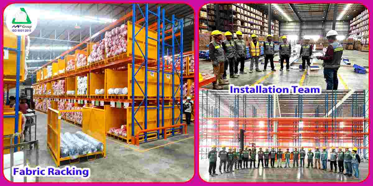 Slide showcasing specialized fabric racking solutions for textile storage